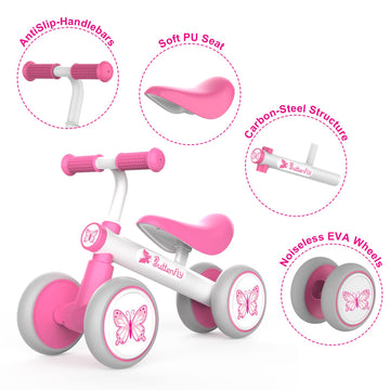 Wdmiya Baby Balance Bike Toys For 1 Year Old Girls Gifts, 10-36 Months Toddler First Bike With No Pedal, 4 Silence Wheels & Soft Seat, One Year Old Girl Birthday Gift For Christmas, Halloween