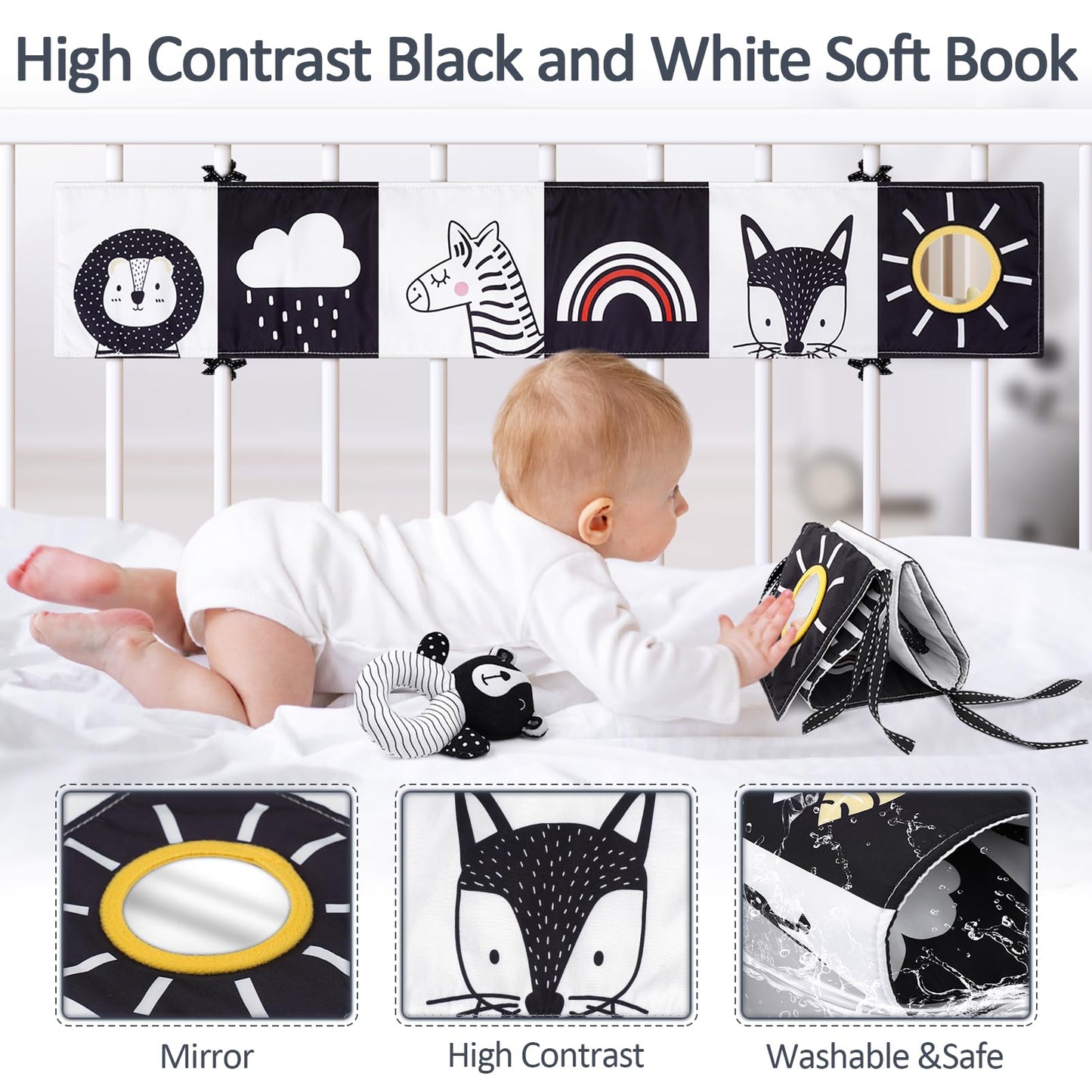 Joyreal High Contrast Baby Toys For Newborn, Black And White Baby Sensory Toys With Car Seat Toys,Infant Toys With Black White C