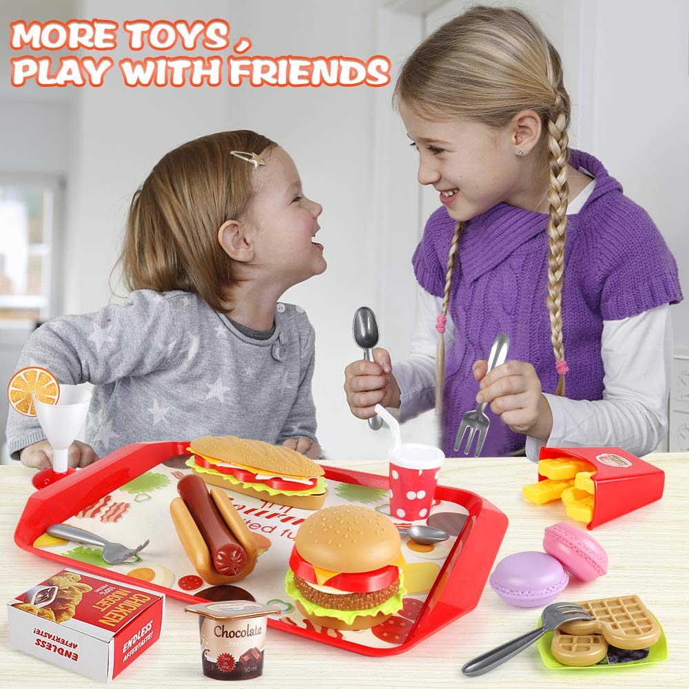 Fast Food Set 59 PCS Kitchen Toy Set for Pretend Play, Kitchen Accessories ,Removable Food Toy, Kids Toddlers Play Food Toys, Pa