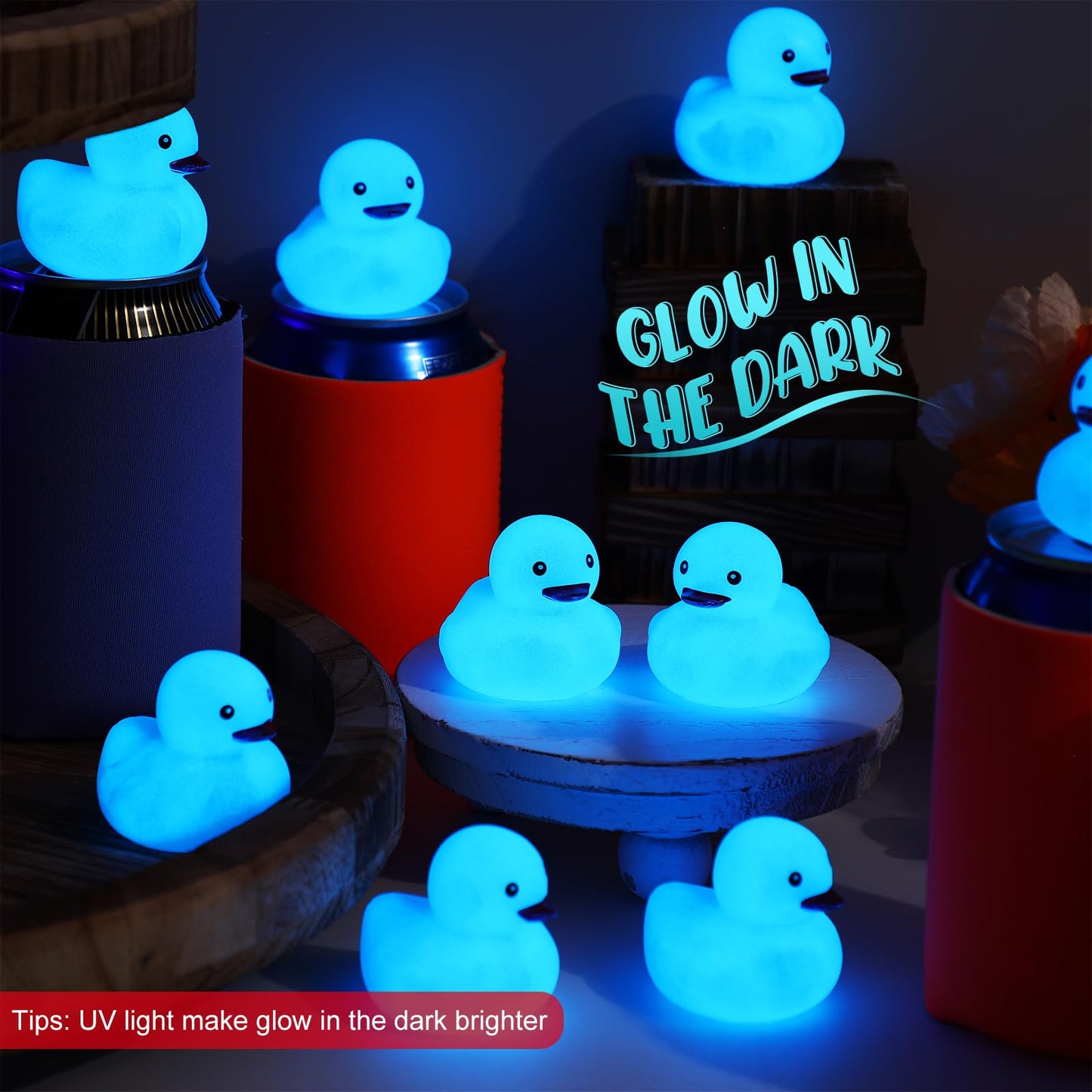 Tradder 50 Pcs 2 Inch Glow in The Dark Rubber Ducks Bulk Summer Rubber Float Ducks Light for Pool Bath Bathtub Baby Shower Irish