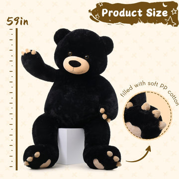 Tezituor 59In Big Teddy Bear Stuffed Animal, Giant Black Stuffed Bear For Baby Shower,Christmas,Valentine'S Day Or Birthday,5Ft