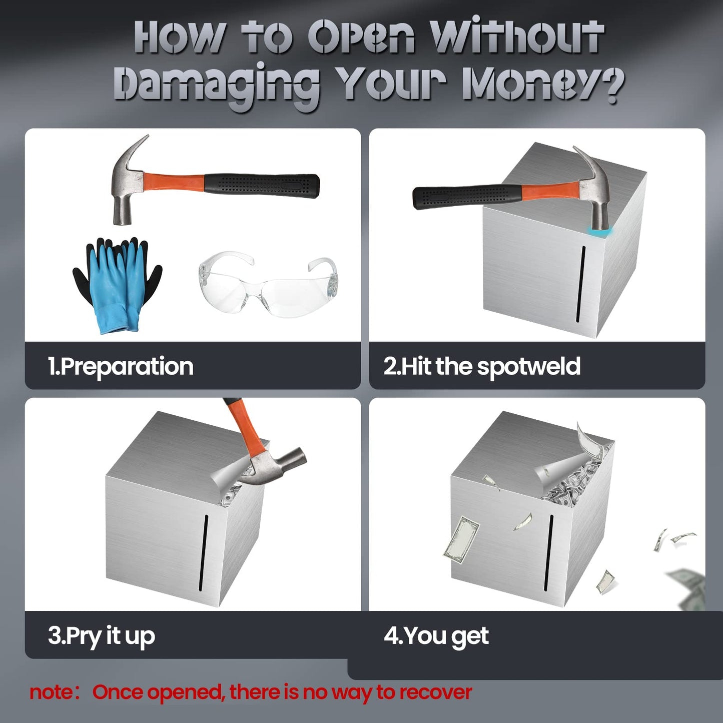 4 Pcs Piggy Bank For Adults Stainless Steel Adults Savings Bank Must Break To Open Metal Money Bank Money Saving Box, 4.72 Inch