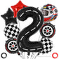 Race Car 2 Balloons, 40 Inch Racetrack Number 2 Balloon, Large Foil Mylar Racetrack Black 2 Balloon For 2 Year Old Birthday Race