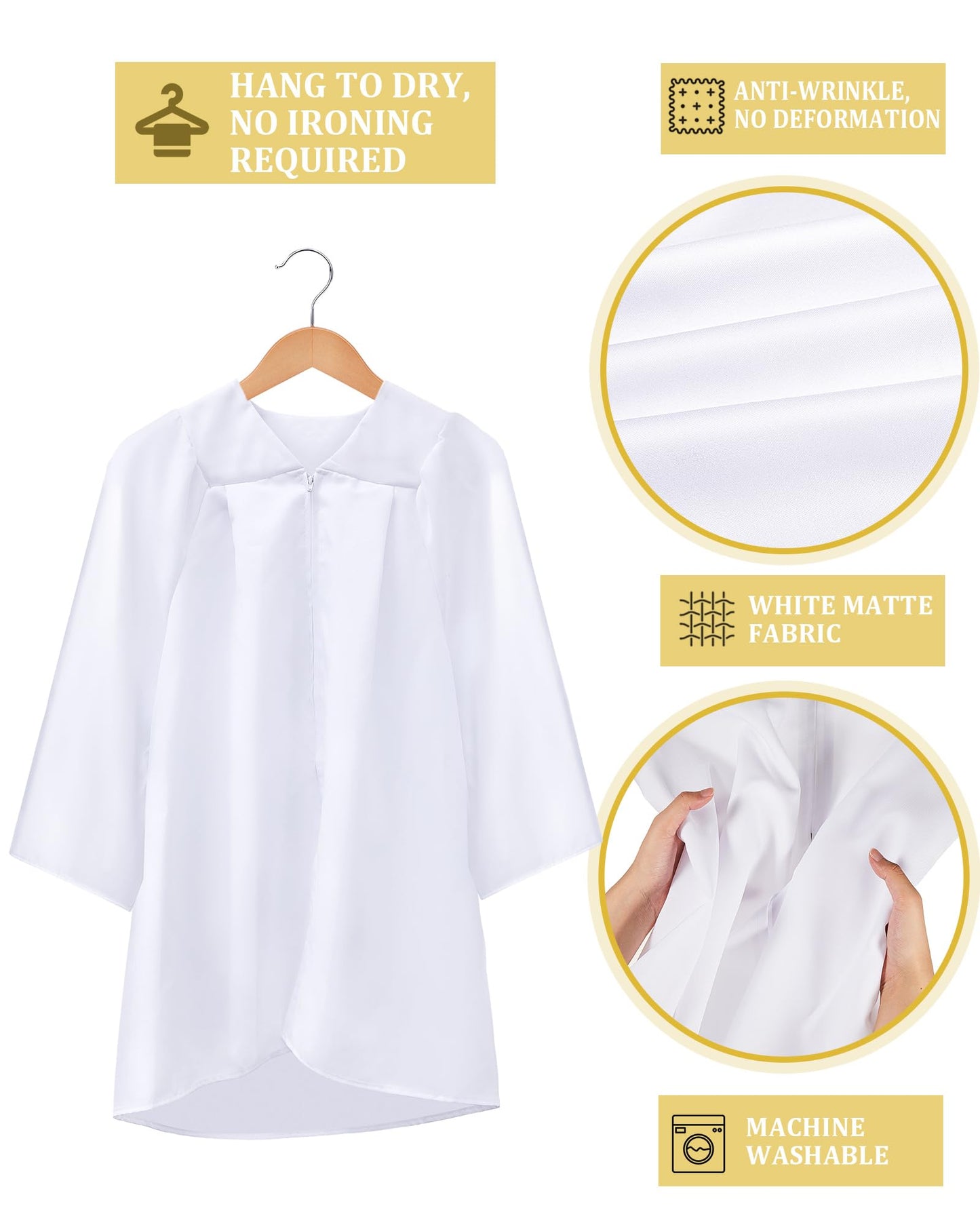 Toulite 3 Pcs Unisex Matte Choir Robes Kids Graduation Gown for School Judge Robes Costume for Baptism Church Event Pastor(Size