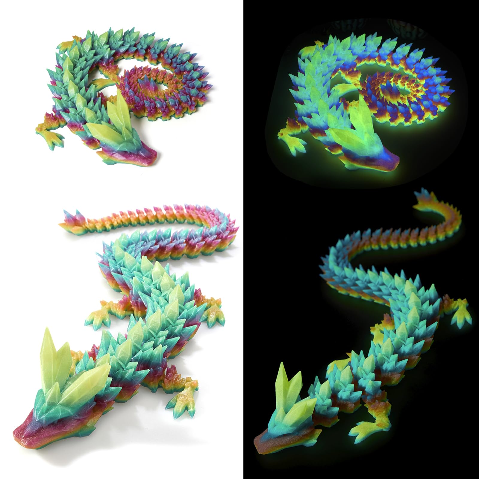 Meet Gladness 30 In 3D Printed Dragon, 30Inch Dragon,3D Dragon Toy,Large Dragon Present,Ariculated Crystal Dragon(Luminous Rainb