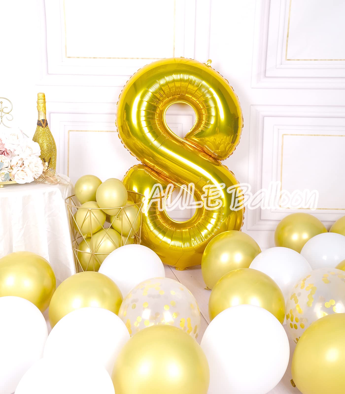 Aule 40 Inch Big Gold 8 Balloon Number Large Foil Helium Number Balloons 0-9 Jumbo Giant Happy 8Th Birthday Party Decorations Fo