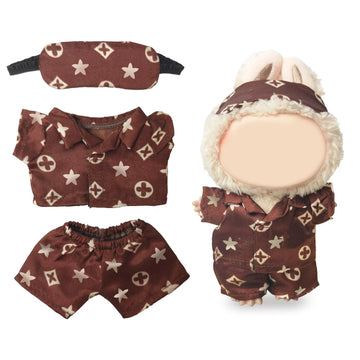 Clothes Compatible with LABUBU - Blue & White T Dress with Bow  Bracelet & Shoes | 4PCS Couture-Inspired Outfit for 8-Inch Dolls (Cocoa Sleepwear Set)