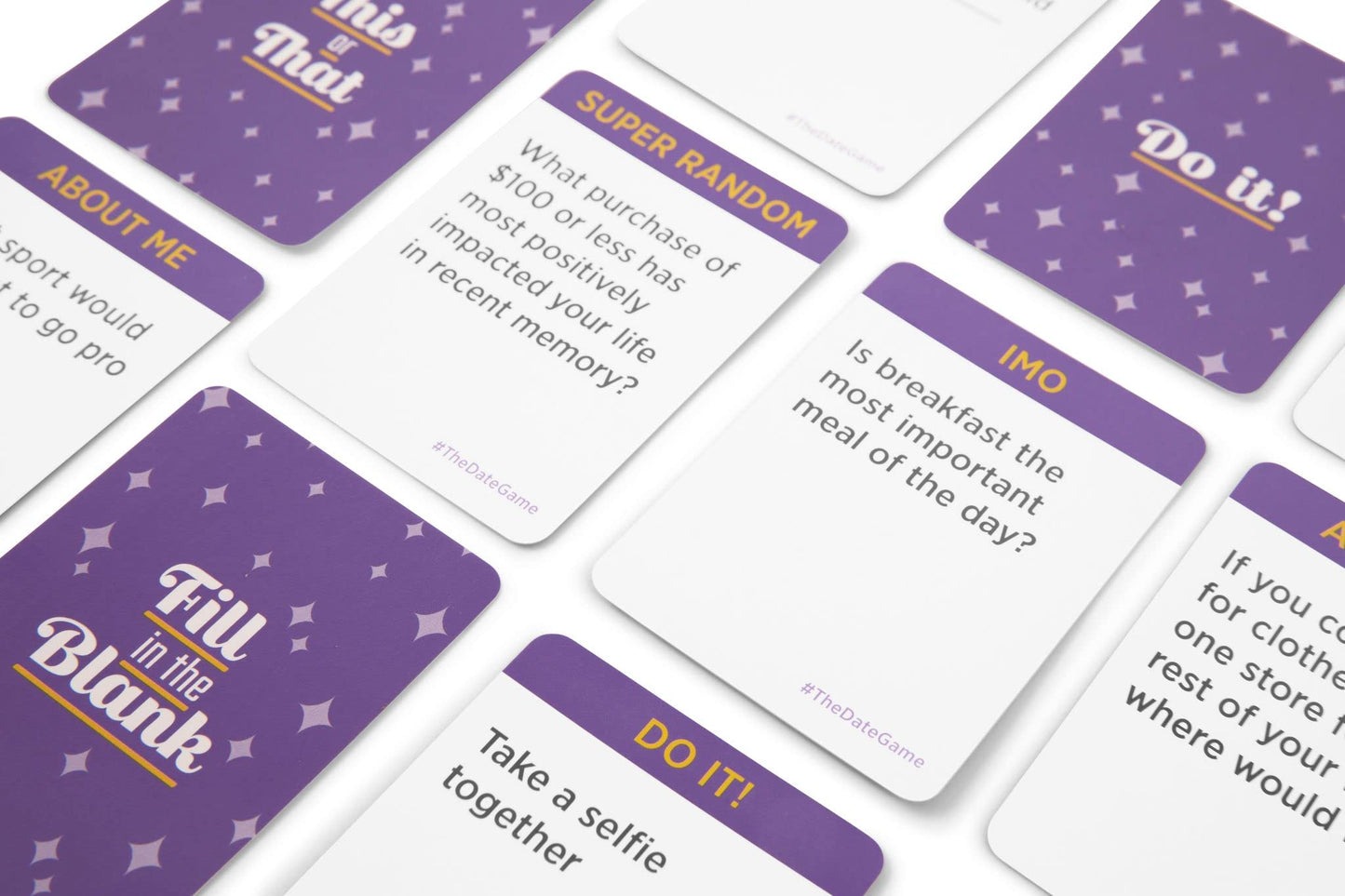 DSS Games Date Game for Couples - Fun Flirty Questions - Small Cardstock - Purple Yellow - Model DATEv1