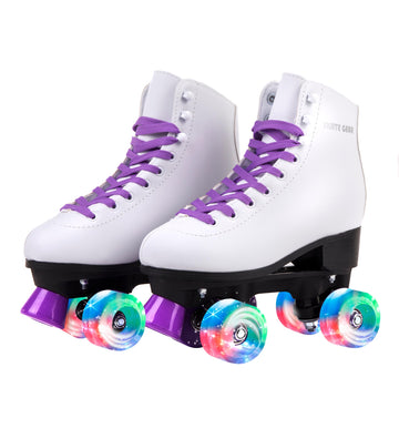 Skate Gear Extra Support Quad Roller Skates For Kids And Adults (Purple W Led, Women'S 5 / Youth 4)