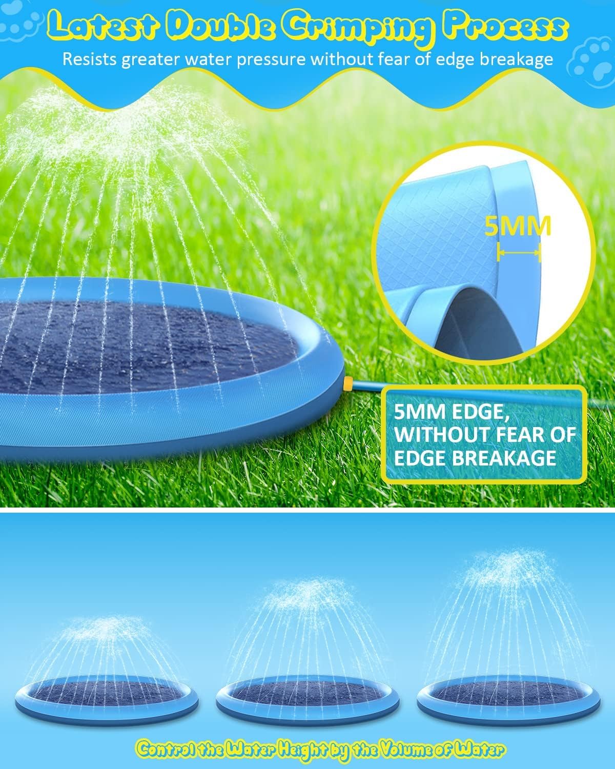 Raxurt Splash Pad For Kids And Dogs, 197'' Super Large Anti-Slip Splash Sprinkler Pad For Baby Toddler, Thicken Splash Pad Dog P