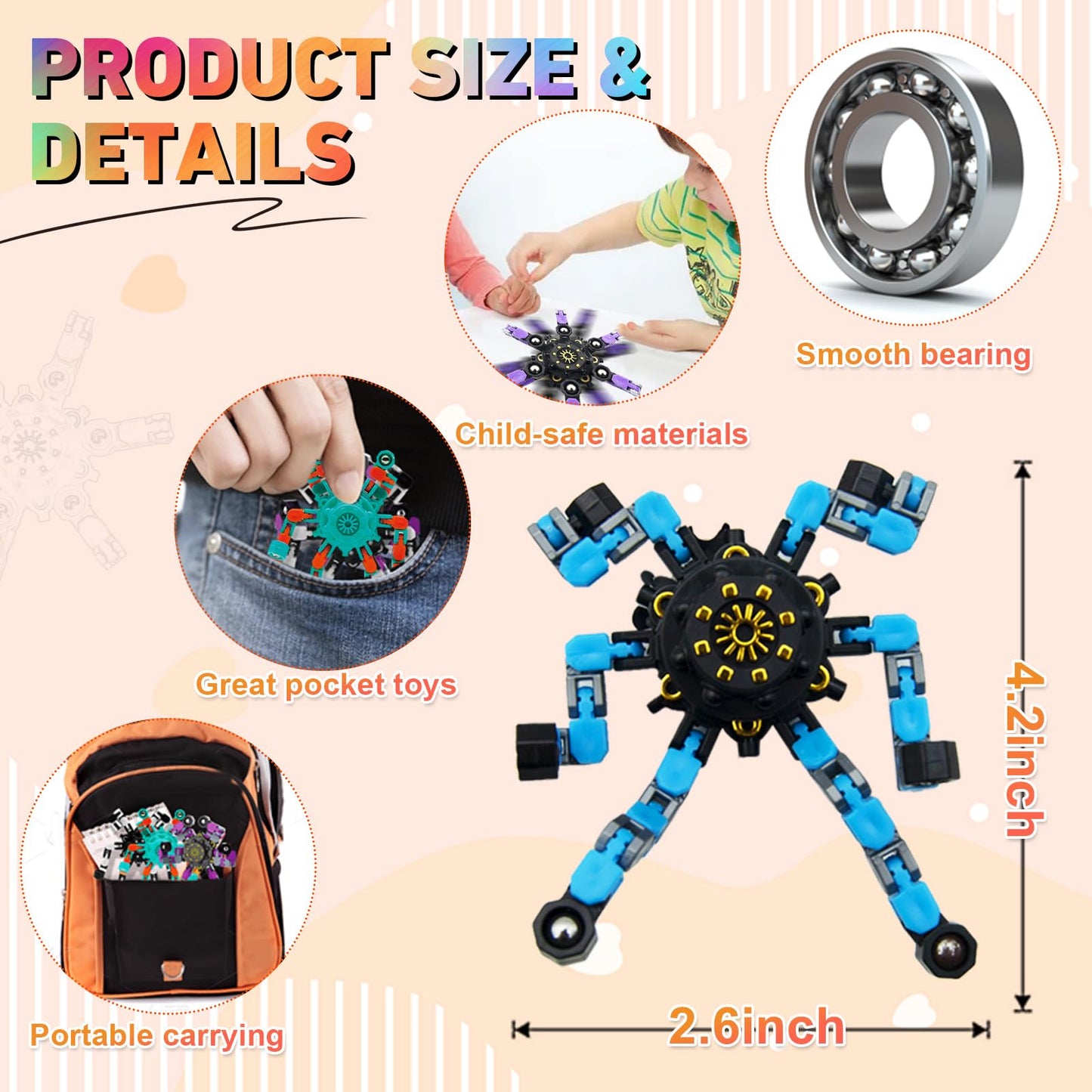 Irvotbes Transformable Fidget Spinners - 36pc Plastic Stress Relief Toys for Kids & Adults, DIY Robot Fingertip Gyros, Easter Basket Stuffers