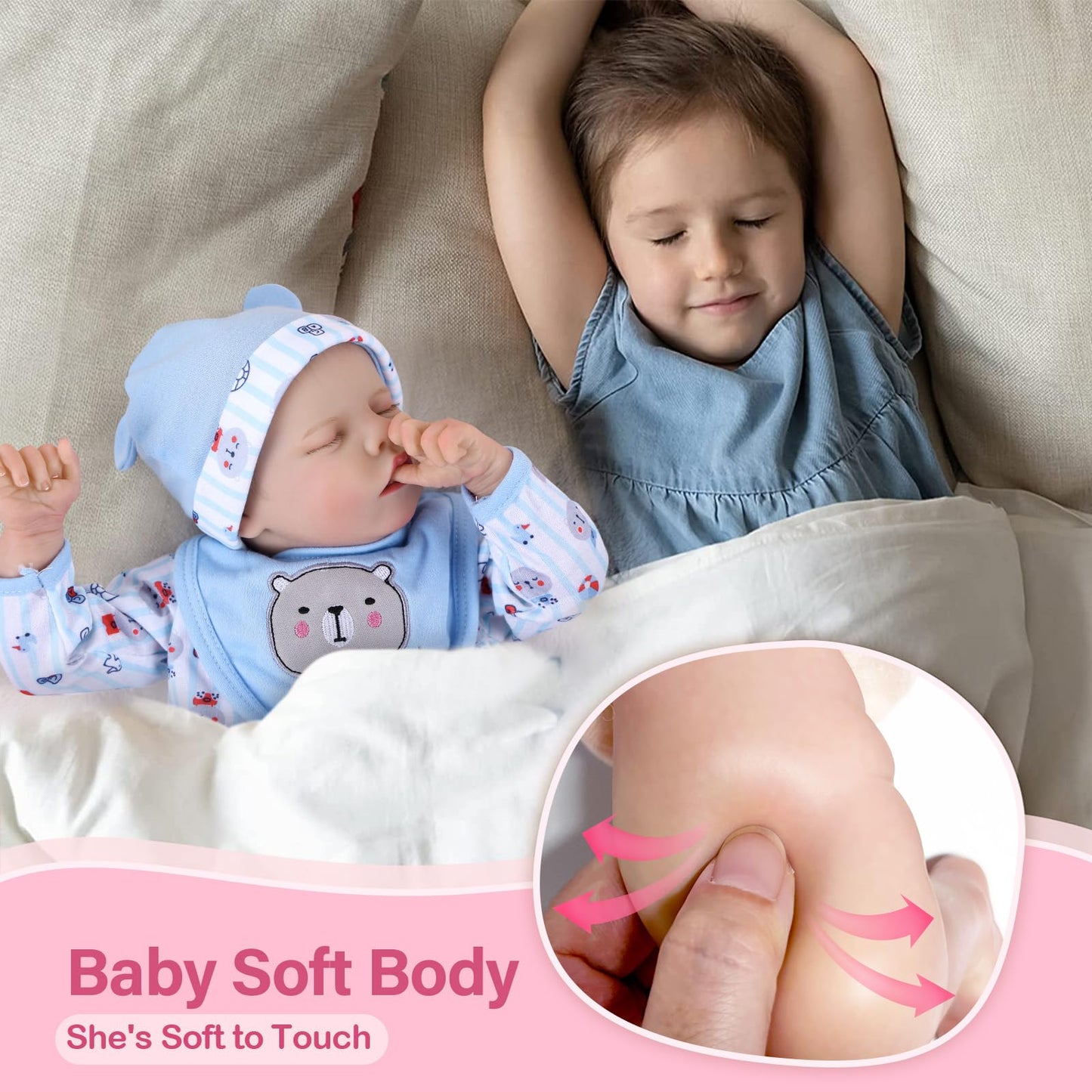 JIZHI 17-Inch Reborn Baby Doll, Realistic Soft Body Vinyl Boy with Feeding Kit, Gift Box, Ideal for Kids Age 3+