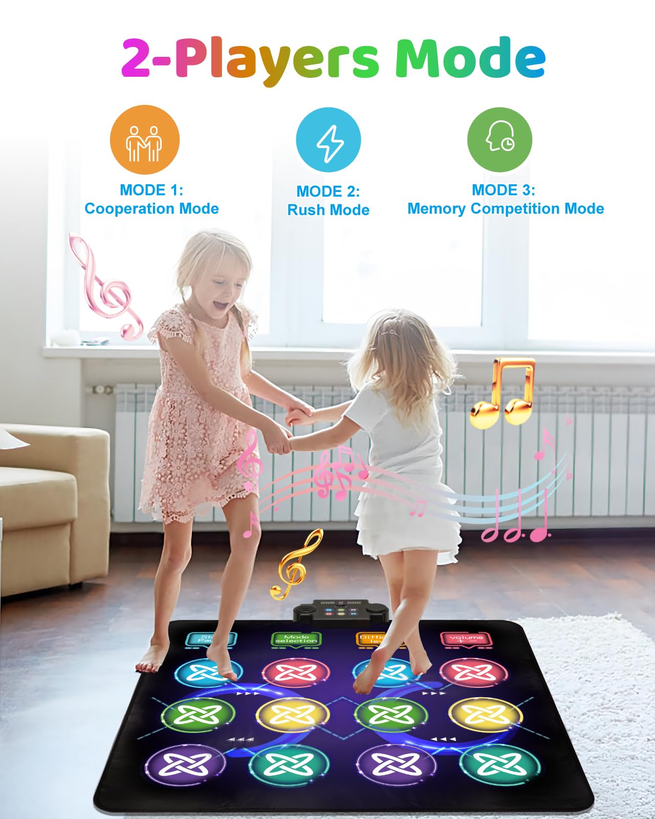 Gleamkid Dance Game Mat For Kids, Led Light-Up 12-Button Dance Pad With Adjustable Volume, Built-In Music, 1-Player & 2-Player M
