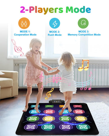 Gleamkid Dance Game Mat For Kids, Led Light-Up 12-Button Dance Pad With Adjustable Volume, Built-In Music, 1-Player & 2-Player M