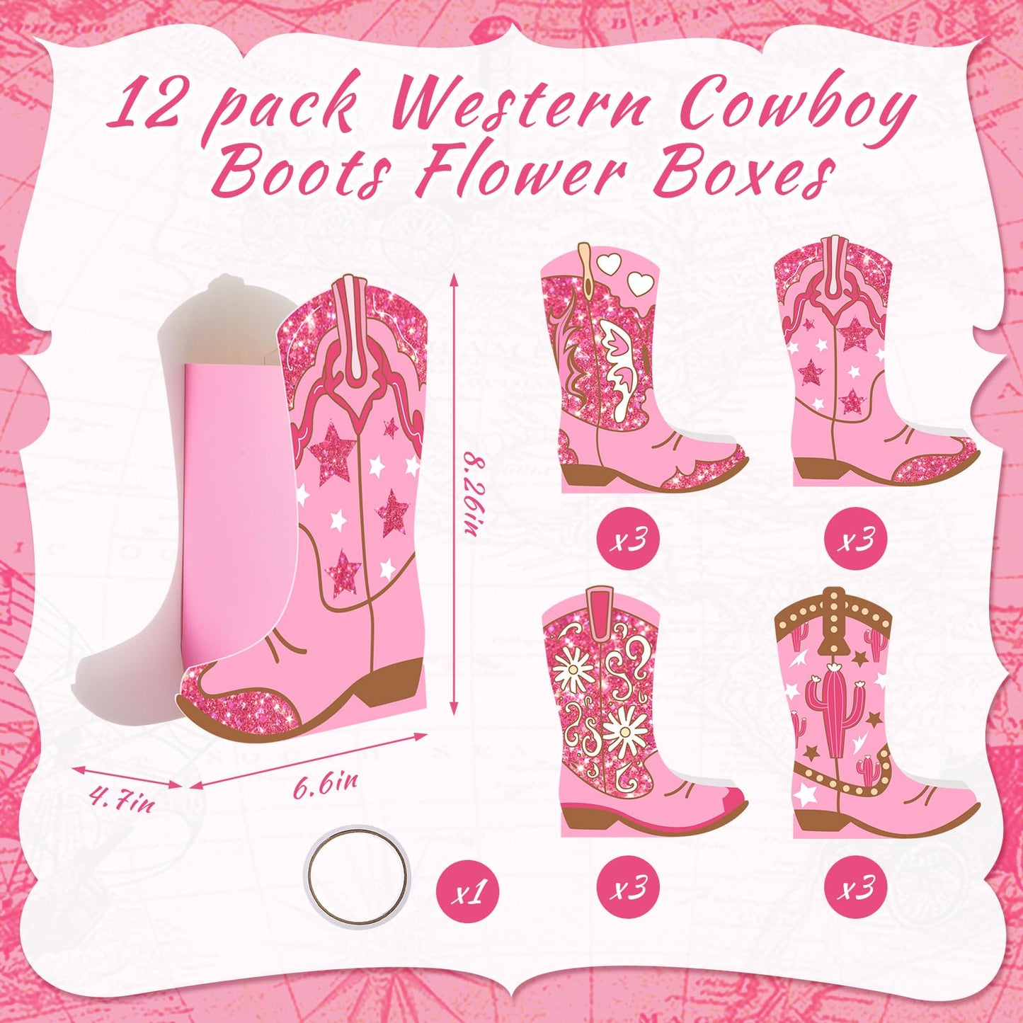 Memorywuu 12 Set Western Cowgirl Boots Flower Boxes Centerpiece Boot Shape Gift Boxes Party Decoration Vase Centerpieces for Tab