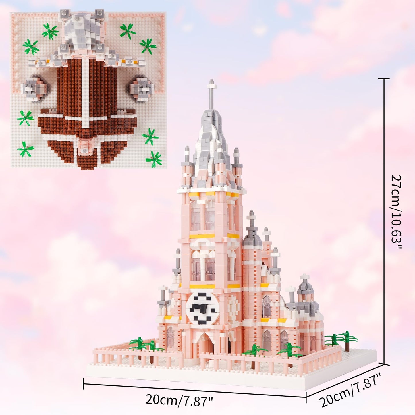Geniteen Micro Mini Building Blocks Pink Church Model Building Set Famous Architecture Model Building Kit