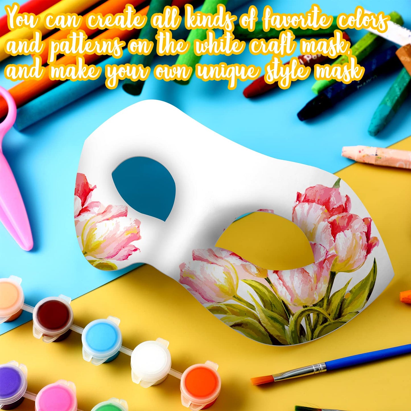 Leyndo 24 Pack Paper Mache Art Masks Half Face White Craft Masks DIY Blank Masks Mardi Gras Cosplay Party Masquerade Mask (Moder