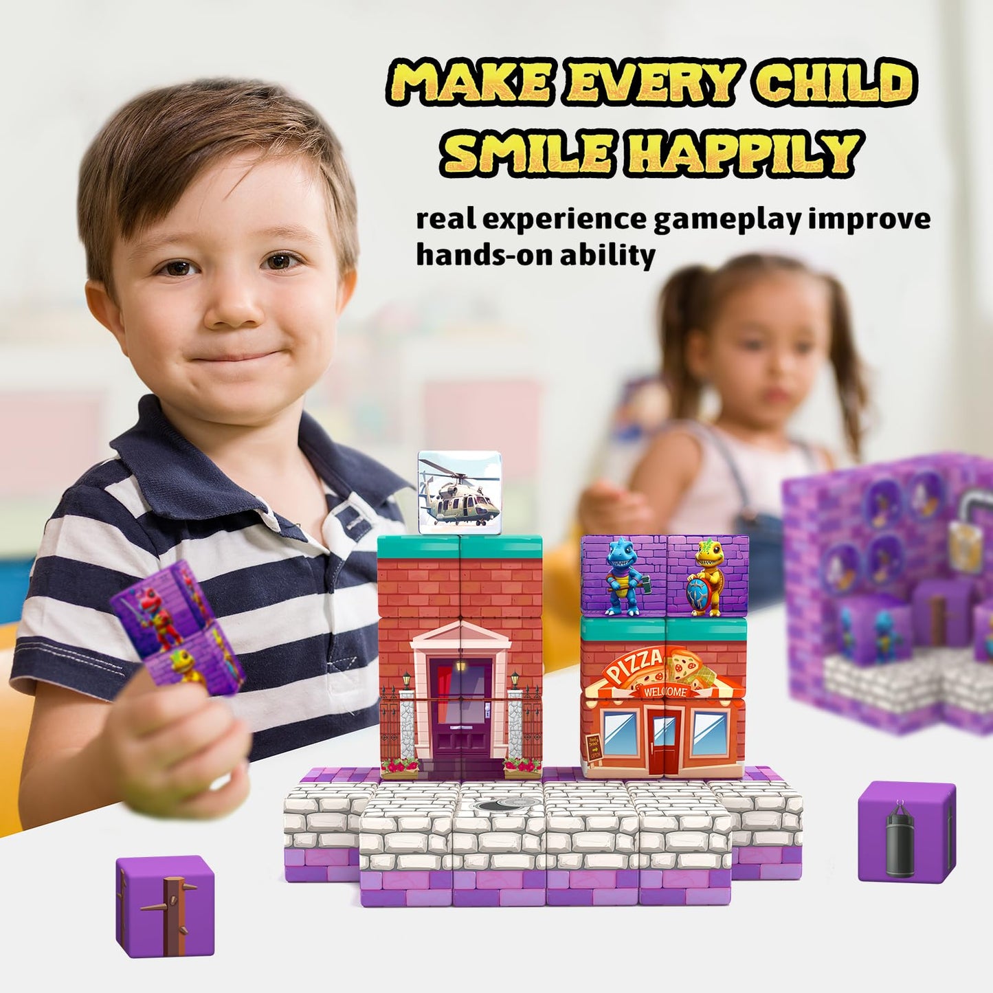 Magnetic Blocks Kids Toys, Magnetic Building Cubes - Creative Stem Sensory Autism Toys For 3+ Year Old Boys & Girls, Adventure Games Elements Magnet Toys For Ages 5-7 8-13
