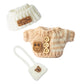 17cm Doll Clothes - Kawaii Chic Style Set for 17cm Dolls  Cute Doll Outfit with Accessories - Button Up Stripe Brown Sweater + White Hat + White Bag (Clothes Only)