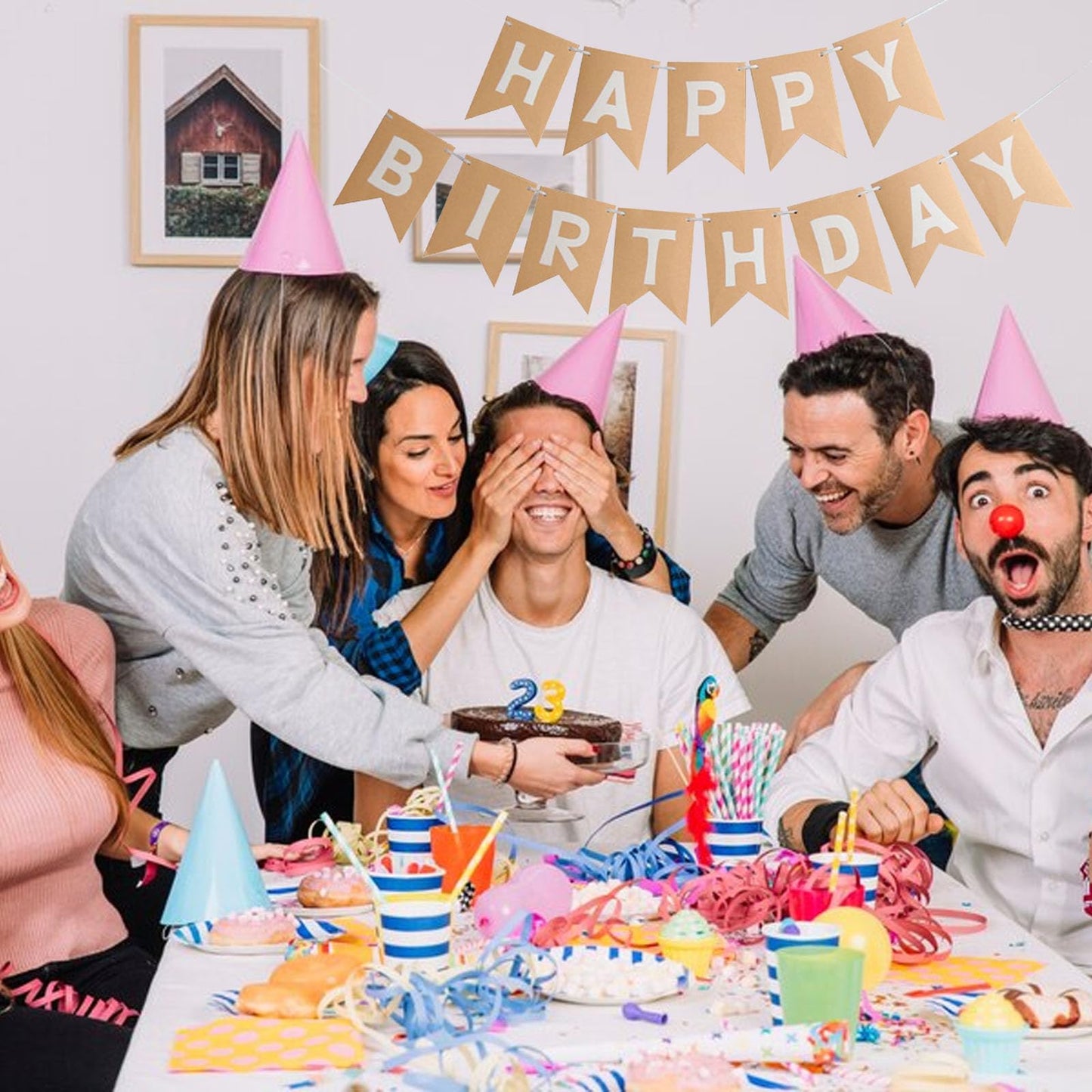 Glasnes Happy Birthday Banner Brown Kraft Happy Birthday Sign Banner For Kids Adults Retro Birthday Party Decoration Supplies