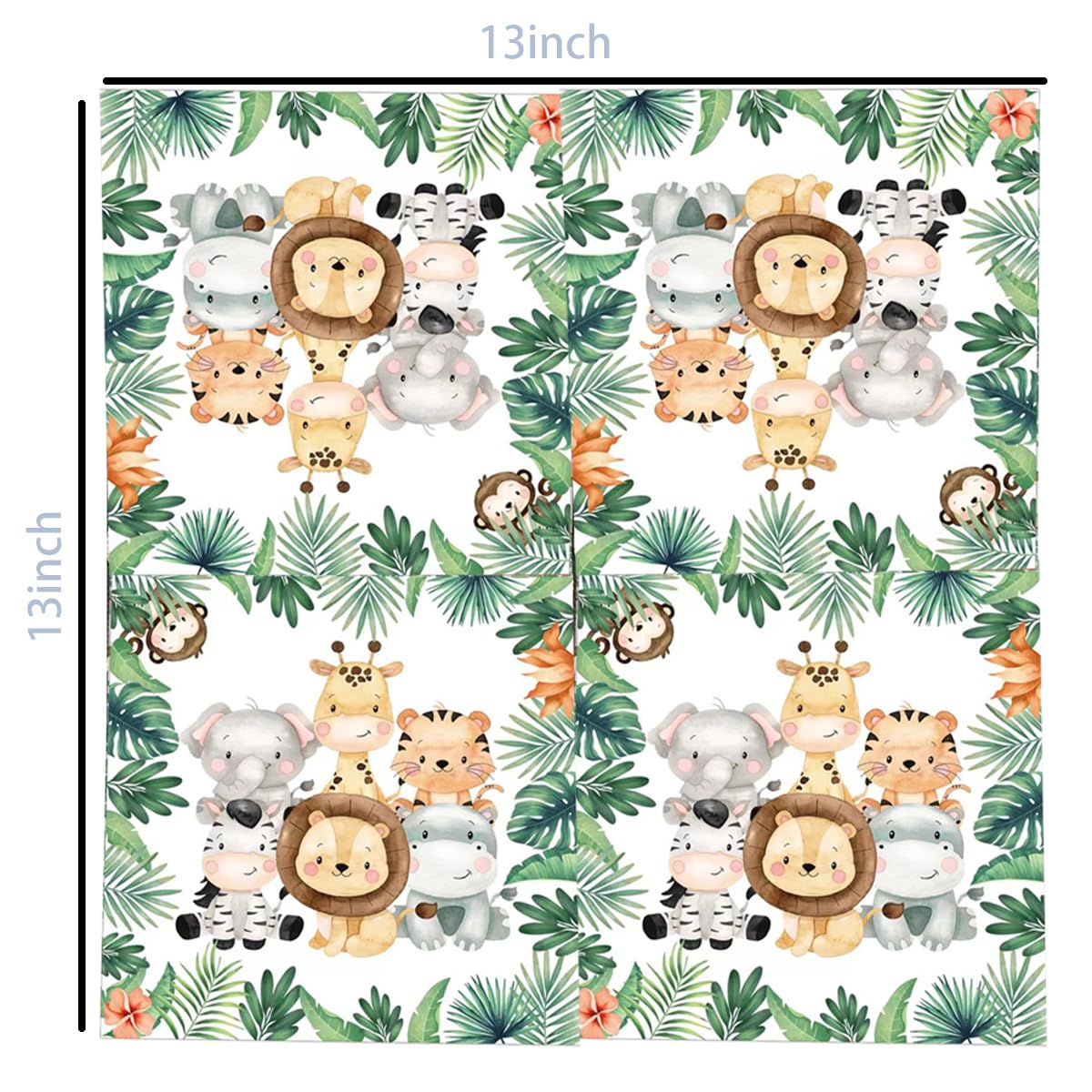 50 Pcs Jungle Safari Animal Napkins Party Disposable Dinner Napkins Animal Paper Napkins Safari Napkins Jungle Themed Party Napk