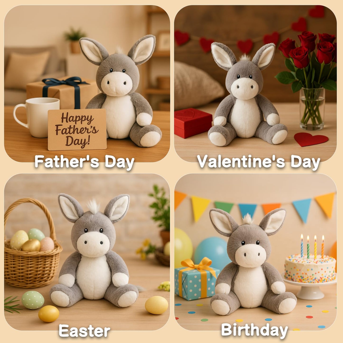 WEIGEDU Adorable Gray Donkey Plush Toy - 12.6 Inch Soft & Cuddly Stuffed Animal Donkey, Perfect for Kids, Babies, Toddlers - Far