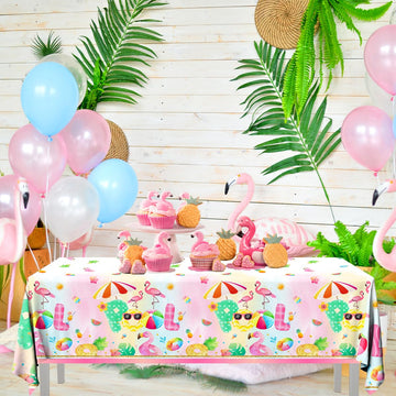 3Pcs Pool Party Supplies Summer Pool Party Tablecloth, Pink Flamingo Pool Table Cover For Summer Beach Birthday Decorations Trop