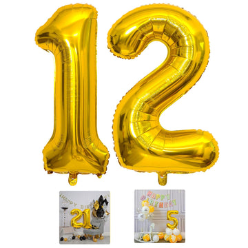12 Number Balloon Gold 40 Inch Big Foil Mylar 12Th Balloons For 12 Year Old Boy Girl Birthday Party Decorations Wedding Annivers