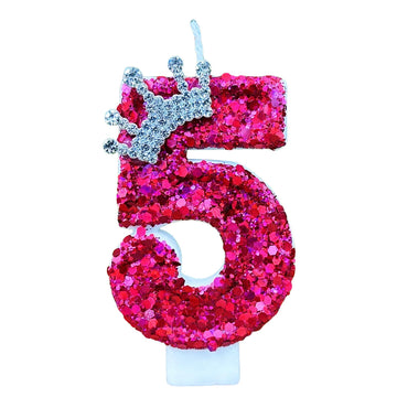 Hot Pink Birthday Number 5 Candle for Cake, Pink Number 5 Candle, Fun Glitter Hot Pink Cake Topper Birthday Decorations Cupcake 
