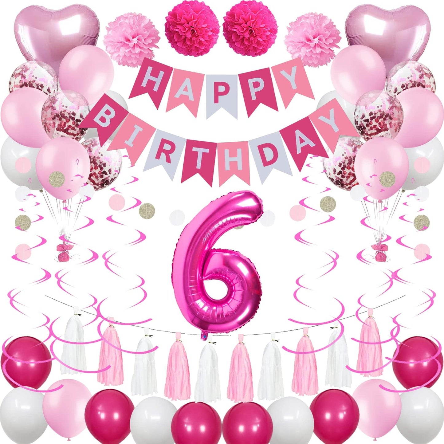 Sweet 6Th Birthday Decorations For Girls, Pink And White 6 Happy Birthday Balloons,6Th Birthday Party Supplies For Daughter Her