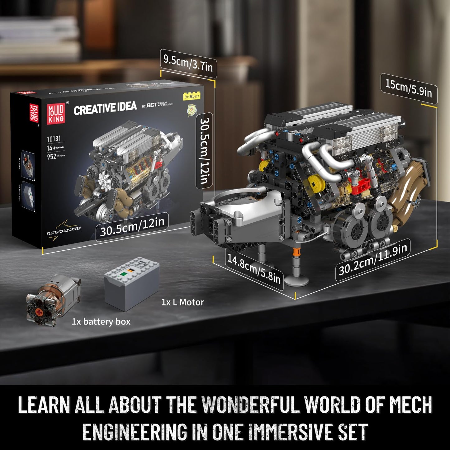 Mould King W16 Engine Building Blocks Set, Combustion Engine Model That Runs, Mini Engine Build Kit For Adults With Battery And Motor, Engineering Construction Stem Toy For Children Boys Girl(952 Pcs)
