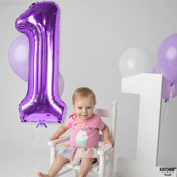 Katchon, Giant Purple 1 Balloon For First Birthday - 40 Inch, Helium Supported | Purple Number 1 Balloon, Purple 1St Birthday Decorations | Purple Number One Balloon, 1St Birthday Decorations Girl