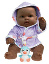 JC Toys Bath Time Gift Set - 14" Vinyl African American Baby Doll in Purple Hooded Bathrobe - Model 16009 with Pacifier & Bath Friend