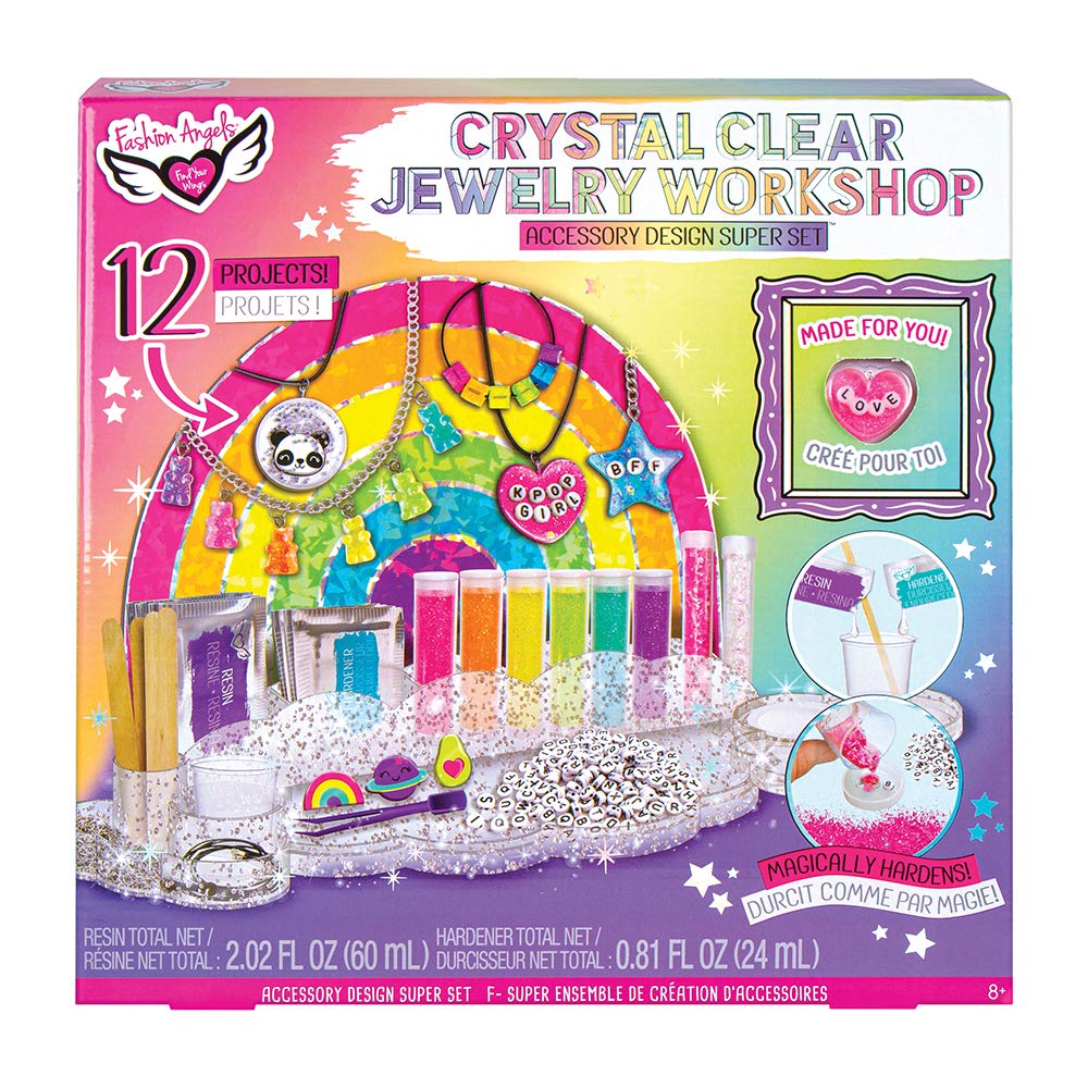 Fashion Angels Crystal Clear Jewelry Workshop Super Set (12574), DIY Jewlery Resin Kit for Beginners, Comes with Molds, Clear Ep