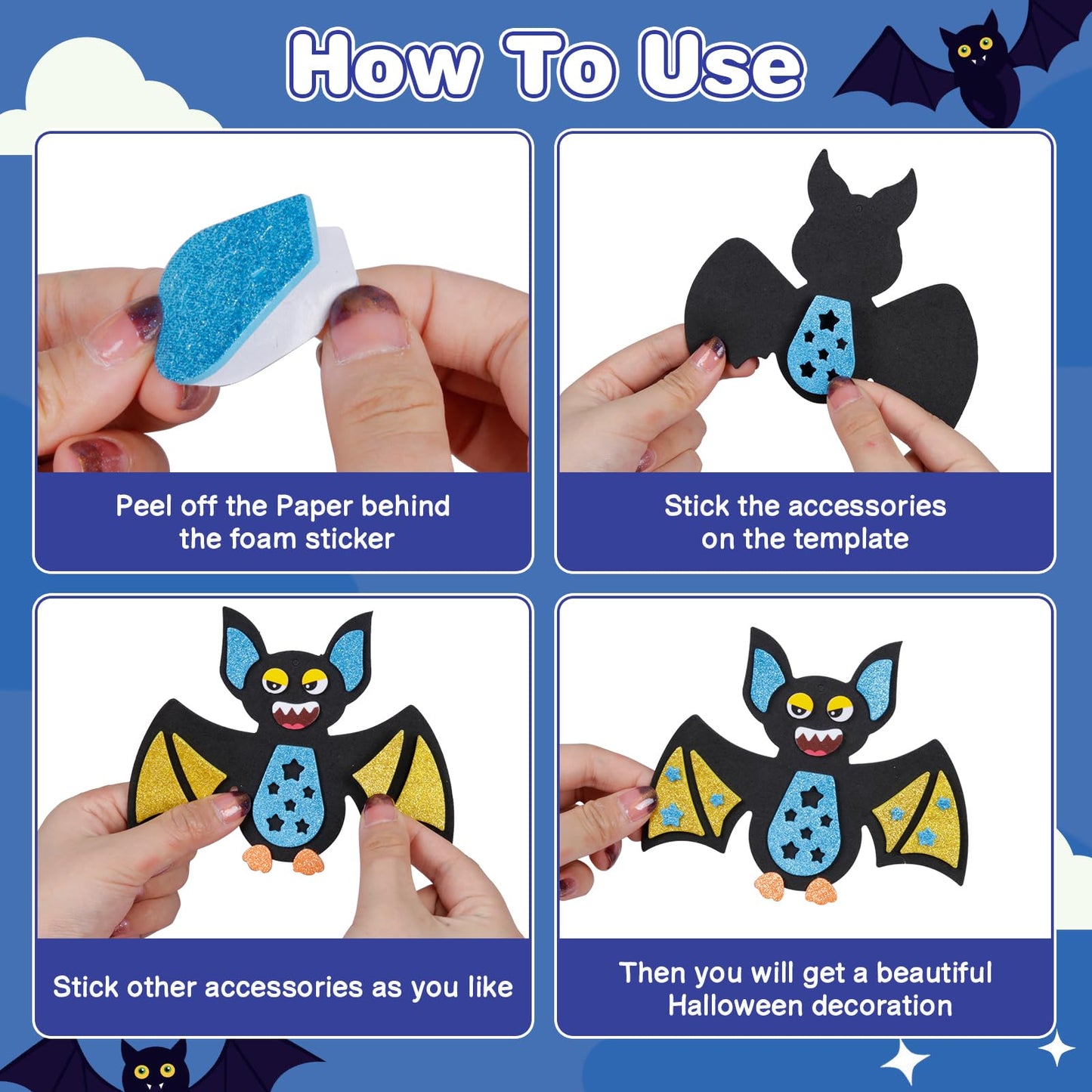 Fennoral 12 Pack Bat Crafts For Kids Bat Crafts Kits Make You Own Bat Foam Stickers Ornament Diy Arts And Crafts For Kids Girls