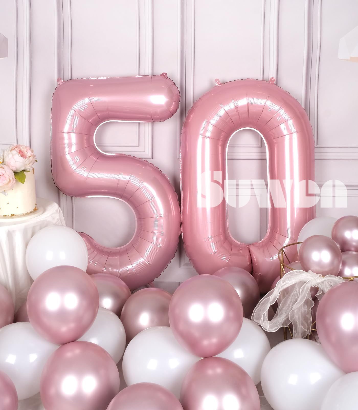 Suwen 40 Inch Large Pink 50 Balloon Numbers Big Foil Helium Number Balloons 0-9 Jumbo Happy 50Th Mylar Birthday Party Decoration