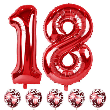 Lingqiang Red Mylar Foil Balloons Set - 40" Number 1 & 8, Self-Inflating, 18th Birthday Party Decorations, Durable Rubber Material
