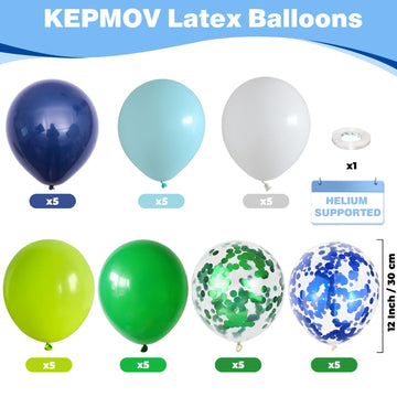 Blue And Green Balloons, 12 Inch Navy Blue Dark Green Balloons, Fruit Green Teal Blue White Latex Balloons With Blue Green Confetti Balloon For Birthday Football Video Game Jungle Dinosaur Theme Party