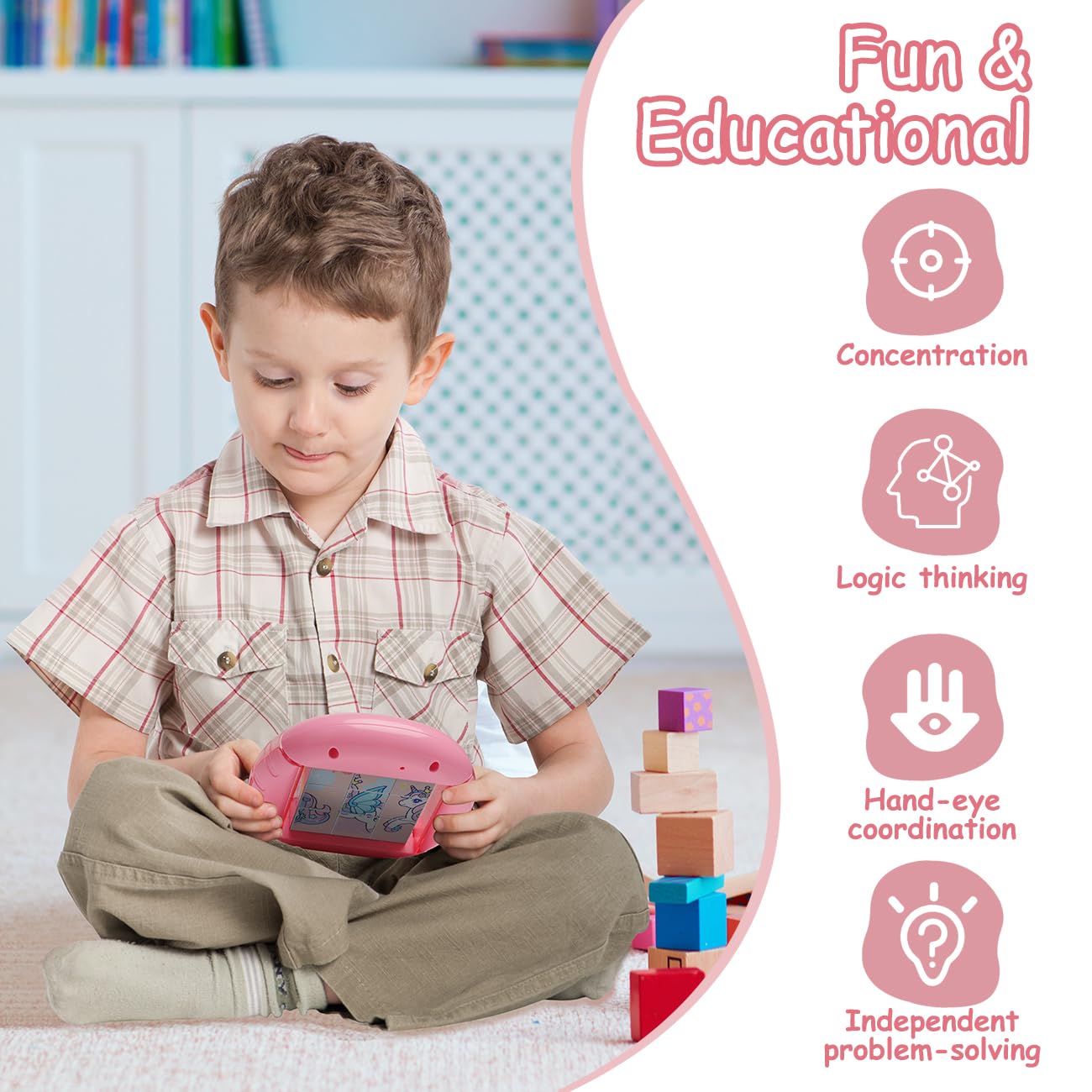Fullware Rotating Puzzle For Kids 3 4 5 6 7 8 Year Old, 4 Puzzles In 1, Toddlers Travel, Car, Airplane, Road Trip Activities, Fi