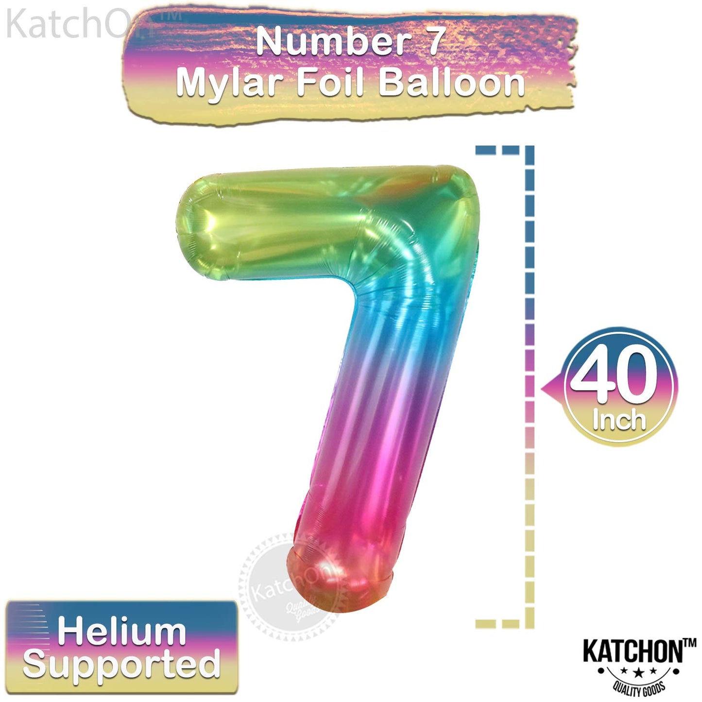 KatchOn, Giant Jelly Number 7 Balloon - 40 Inch | Multicolor Rainbow 7 Balloon Number Birthday Decorations | Rainbow 7 Balloons