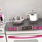 Doll Kitchen Playset, Mini Modern Kitchen Toys Pretend Play Furnitures Toy Sets Accessories Set with Realistic Light & Sound for