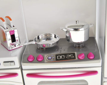 Doll Kitchen Playset, Mini Modern Kitchen Toys Pretend Play Furnitures Toy Sets Accessories Set with Realistic Light & Sound for