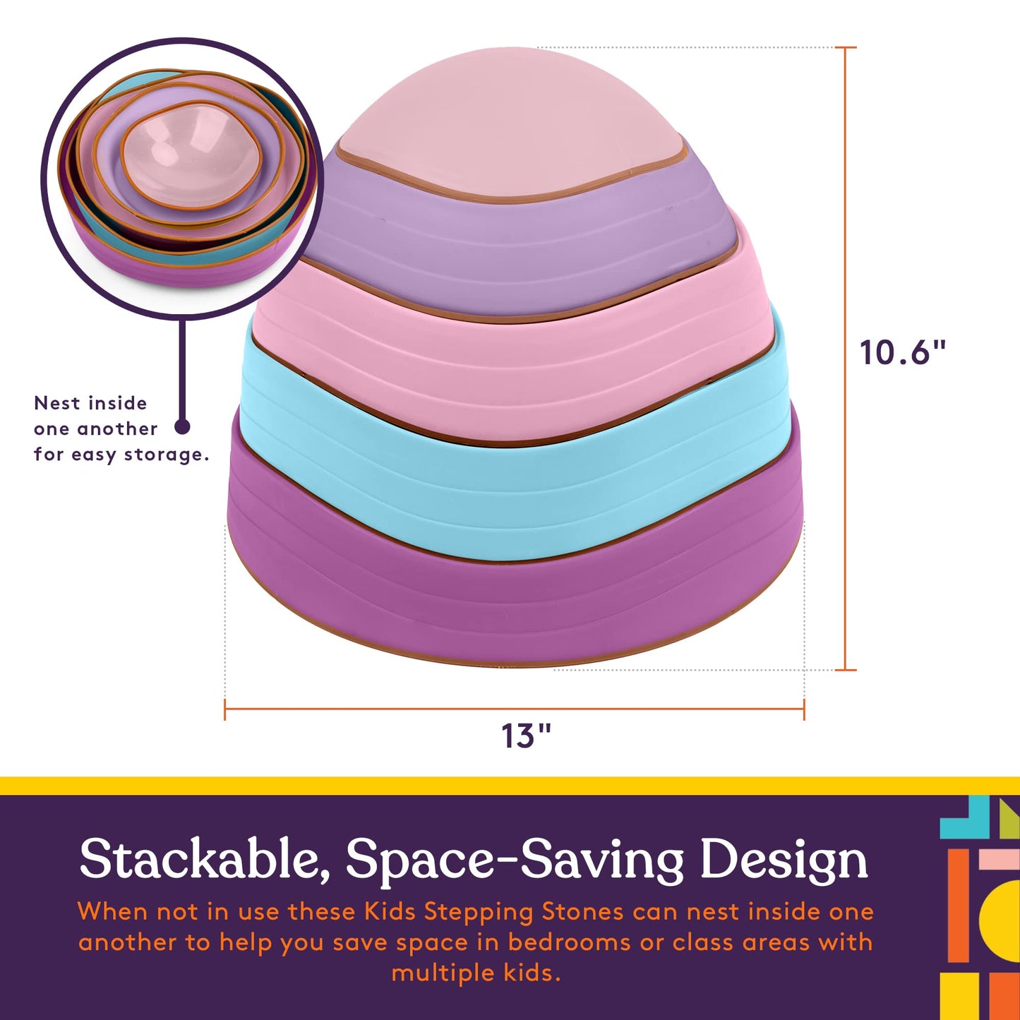 Special Supplies Stepping Stones For Kids, 5 Balance Indoor And Outdoor Blocks Promote Coordination, Balance, Strength, Child Safe Rubber, Non-Slip Edging, Stackable (Unicorn)