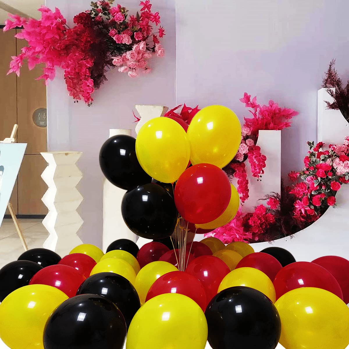 300 Pack Black Red Yellow Balloons - Black Red And Yellow Latex Balloons 12 Inch - 100 Of Each Color - Party Balloons Decoration