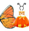 D.Q.Z Fairy Butterfly-Wings Costumes For Girls Dress Up Clothes Rainbow Tutu Mask Headband Role Play Toys For Girl 3-8 Gift (Ora