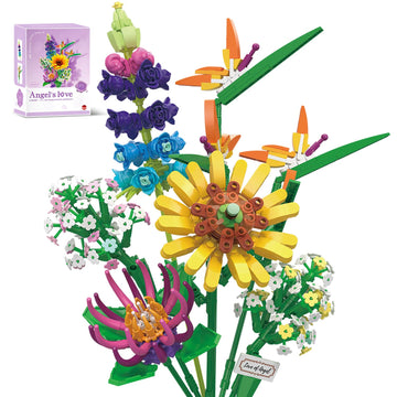 Wildflower Flower Bouquet Mini Building Block Set For Adults, Bird Of Paradise Sunflower Building Toys Not Compatible With Lego