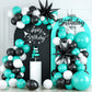 Wpensky Teal Balloon Arch Kit - PVC Teal Black Garland with Silver Foil Stars for Birthday, Wedding, Baby Shower, Graduation Party