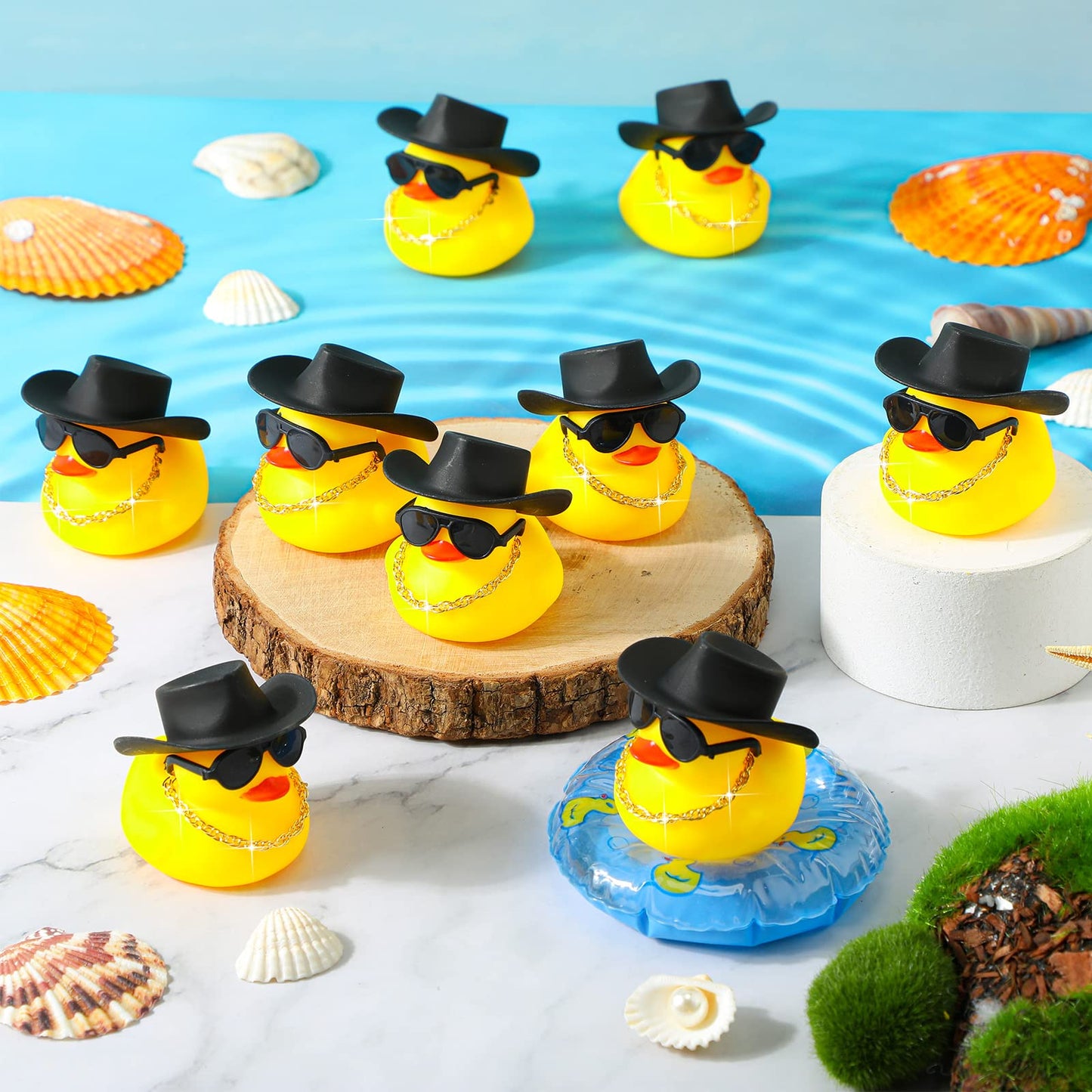 Sotiff 48 Sets Cowgirl Rubber Duck Squeaky Duck Bath Party Toy Duckies Car Dashboard Decorations With Mini Necklace Hat And Sunglasses For Valentine Bathtub Baby Shower Birthday Swimming(Yellow)