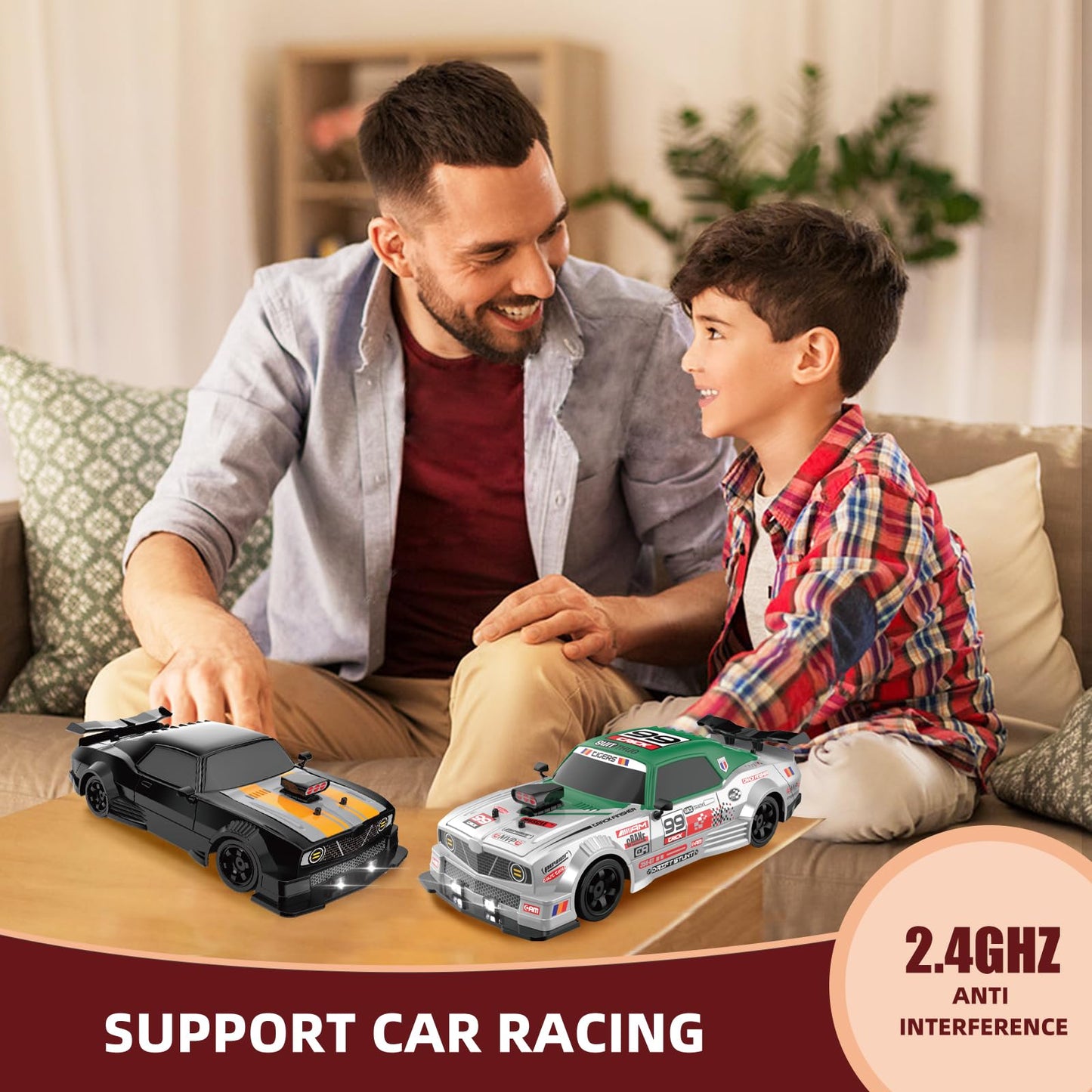 Sakeye Remote Control Car 1/16 2.4GHz 4WD RC Drift Car, Rechargeable High Speed RC Cars with Spray, Cool Lights, Two Batteries a
