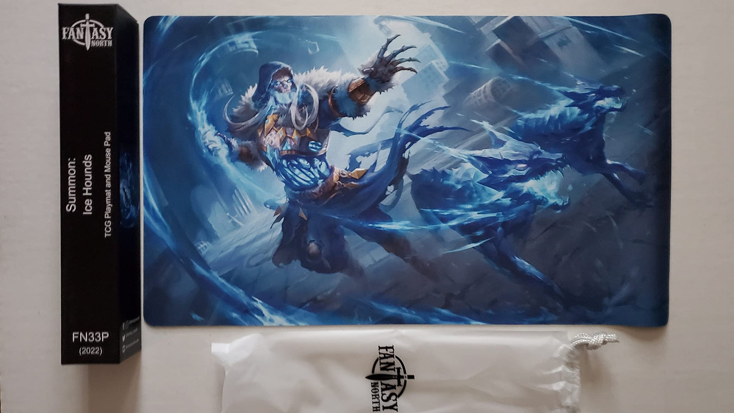 Fantasy North - Rimecage - Summon: Ice Hounds - Tcg Playmat And Mouse Pad - 24 X 14 Inches